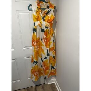 Vintage Malia Honolulu Floral Maxi Dress Hawaiian Aloha Yellow Orange Sz S 70s